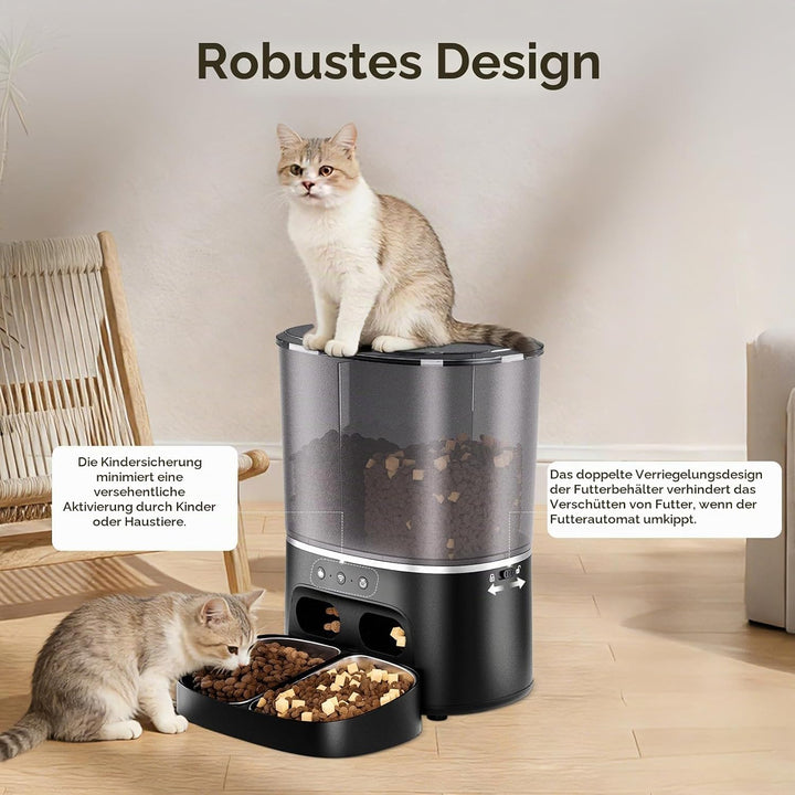 Futterautomat Katze, 2 Näpfe automat Katzenfutter mit APP, 8L Doppel Futterspender Katze, 2.4G WiFi