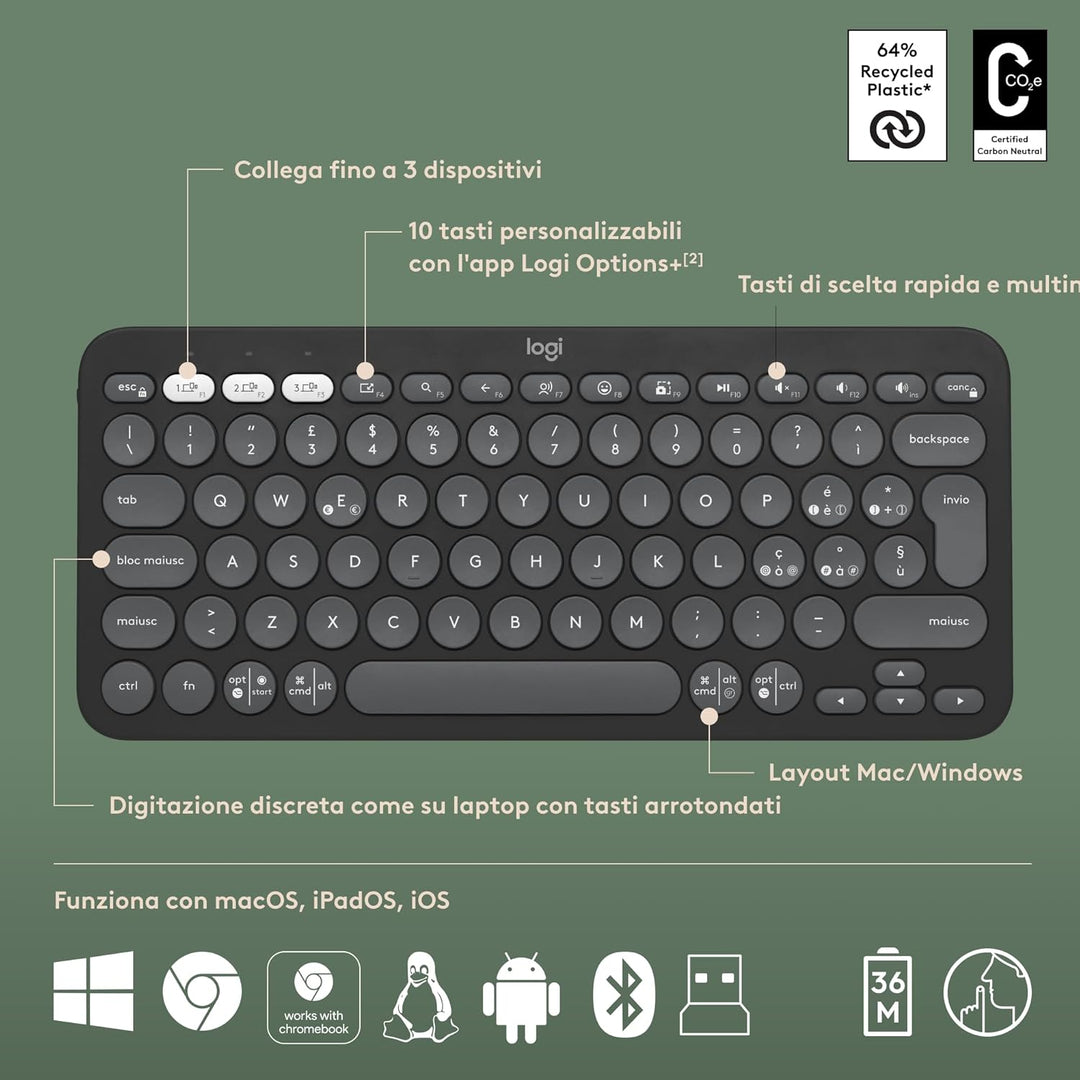 Logitech Pebble 2 Combo - Italienisches QWERTY-Layout, Grafit