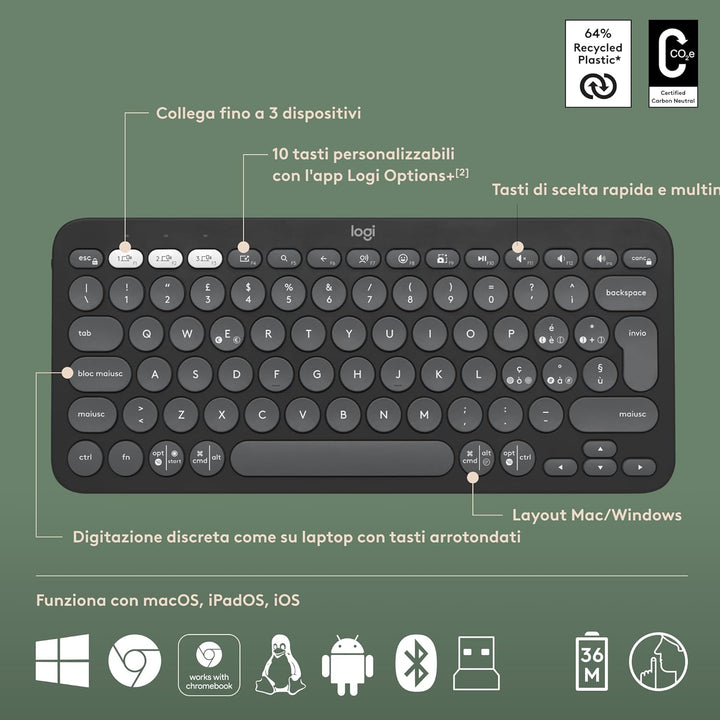 Logitech Pebble 2 Combo - Italienisches QWERTY-Layout, Grafit