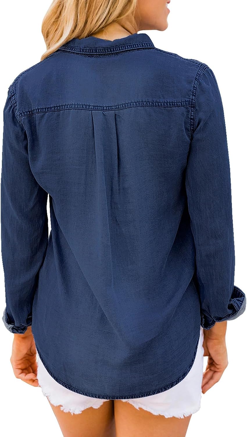 Roskiky Jeanshemd Damen Bluse Damen Western Hemden Tunika Damen Langarm Button Down Oberteile Damen
