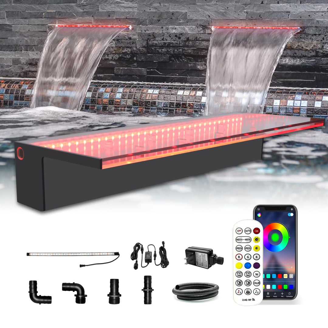 LONGRUN Wasserfall Überlauf APP Kontrolle Mehrfarbig LED-Licht Draussen Pool Brunnen, Acryl Wasser Ü