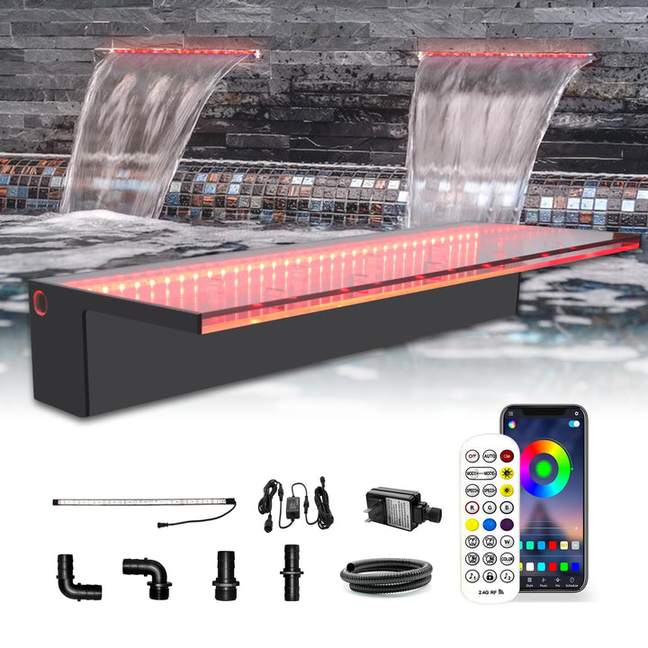 LONGRUN Wasserfall Überlauf APP Kontrolle Mehrfarbig LED-Licht Draussen Pool Brunnen, Acryl Wasser Ü