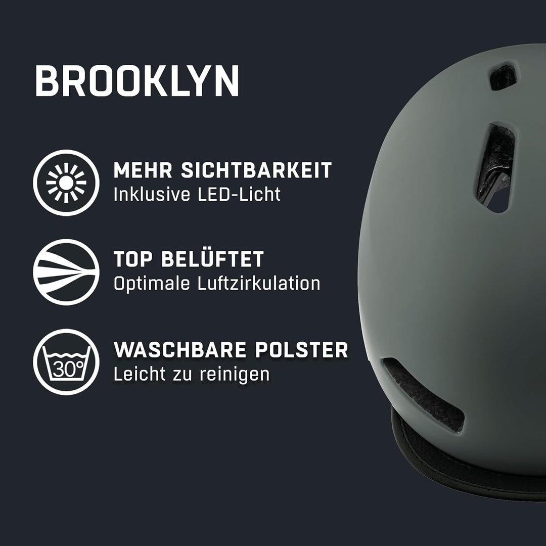 ALPINA BROOKLYN - Beleuchteter, Robuster und Komfortabler Urban Fahrradhelm Mit LED-Licht Für Erwach