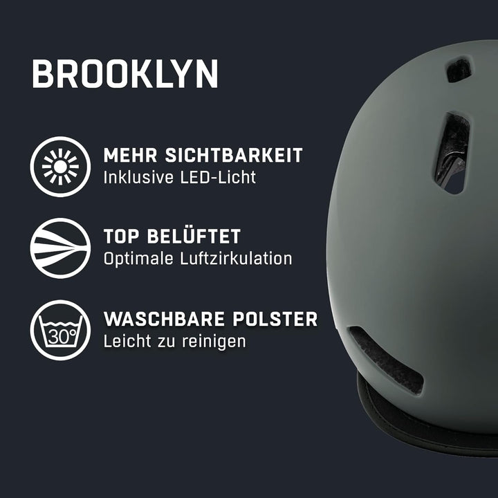 ALPINA BROOKLYN - Beleuchteter, Robuster und Komfortabler Urban Fahrradhelm Mit LED-Licht Für Erwach