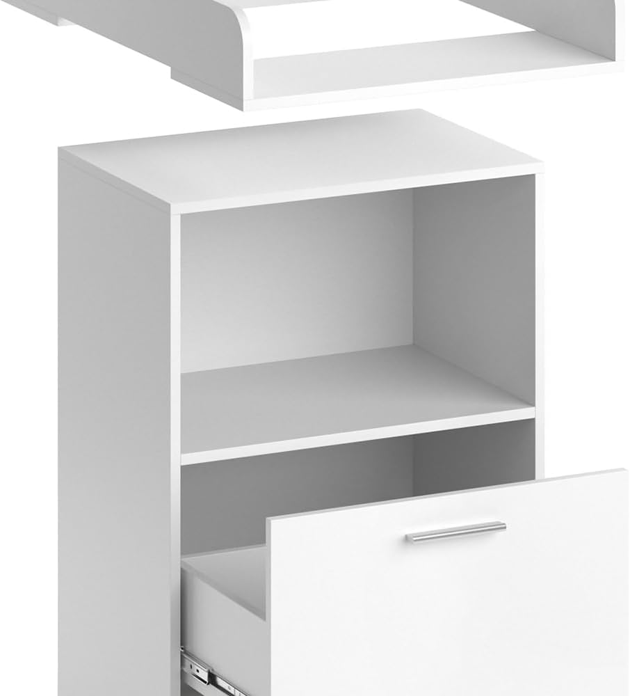 Vicco Wickelkommode Leo, Wickelaufsatz für die Kommode, Weiss, 60 x 103 cm mit Schublade