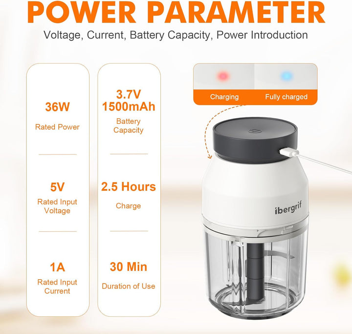 Ibergrif M503 Multizerkleinerer Elektrisch,Zerkleinerer Elektrisch 400ml, USB-Aufladung, Portabilitä