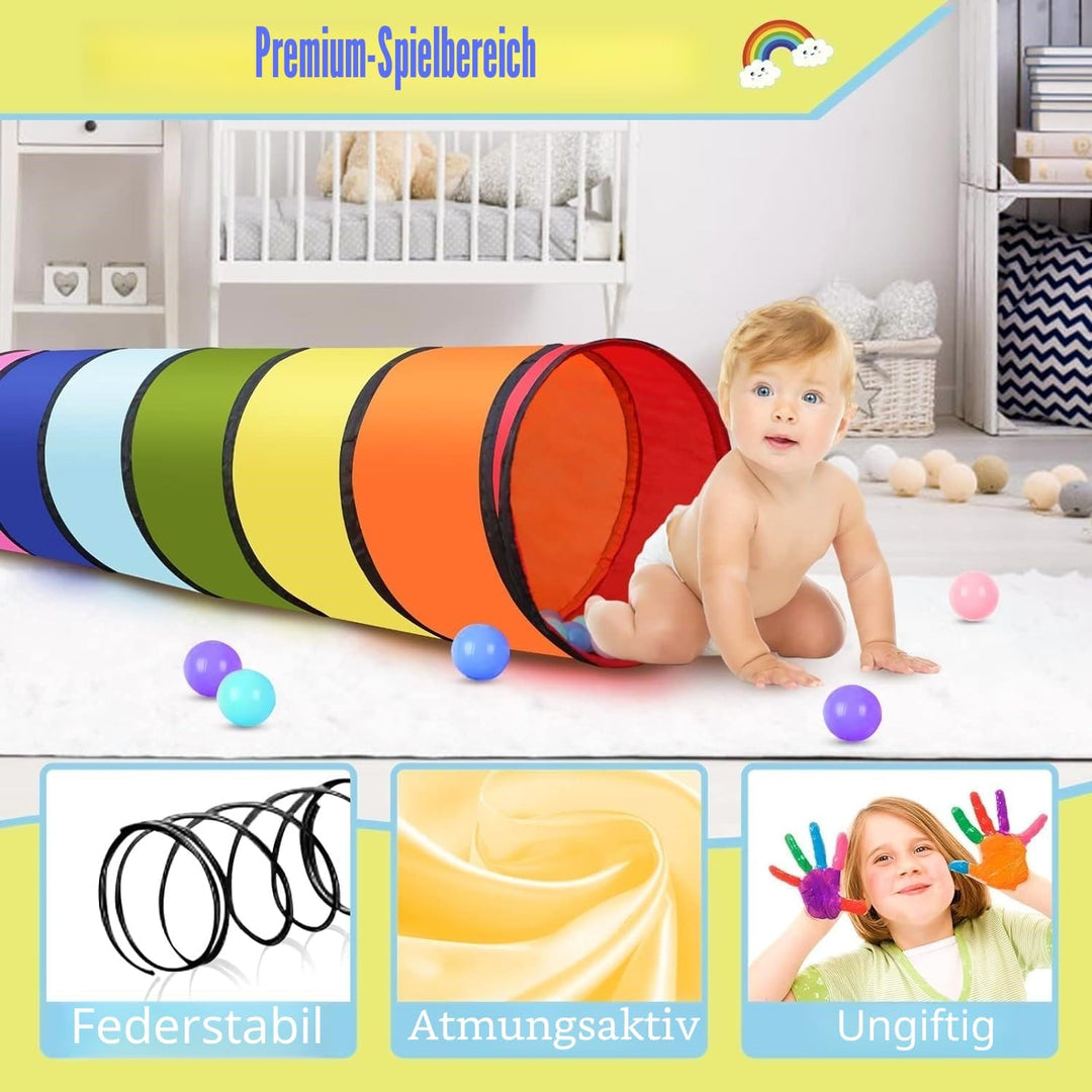 LATERN 180CM Spieltunnelzelt für Kinder, 46CM Runder Öffnung Babytunnel Bunter Pop-Up Kriechtunnel Z