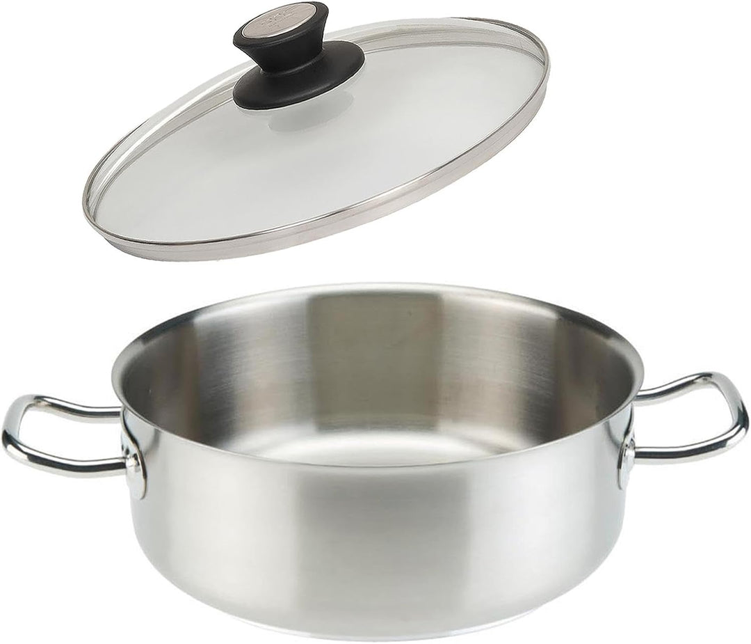 SKK grosser Gastro Bratentopf Ø 28 cm - 18/10 Edelstahl Induktions-Topf - Profi Schmortopf & Glasdec