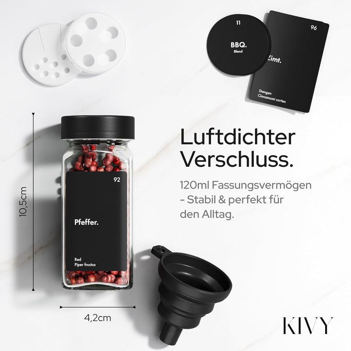 KIVY Gewürzregal mit Gläsern | inkl. 24 Gewürzgläser mit Etiketten - Verstellbar & passend für alle
