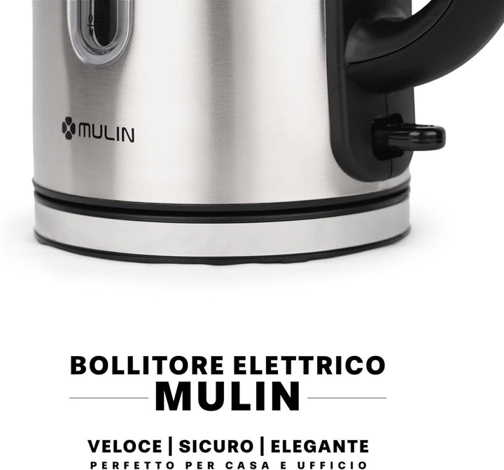 MULIN Elektrischer Wasserkocher aus Edelstahl, 1,7 l, 2200 W Schnellkochen, 360° drehbarer Sockel, a