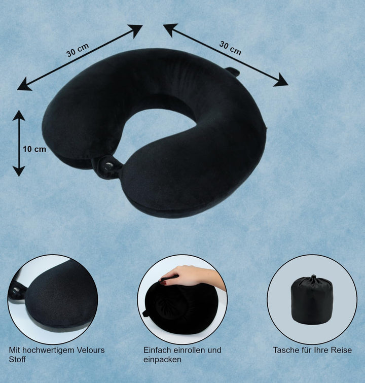 Reisekissen (Essentials) - 100% Memory Foam - U-förmiges Nackenkissen mit samtweichem Bezug - Nacken