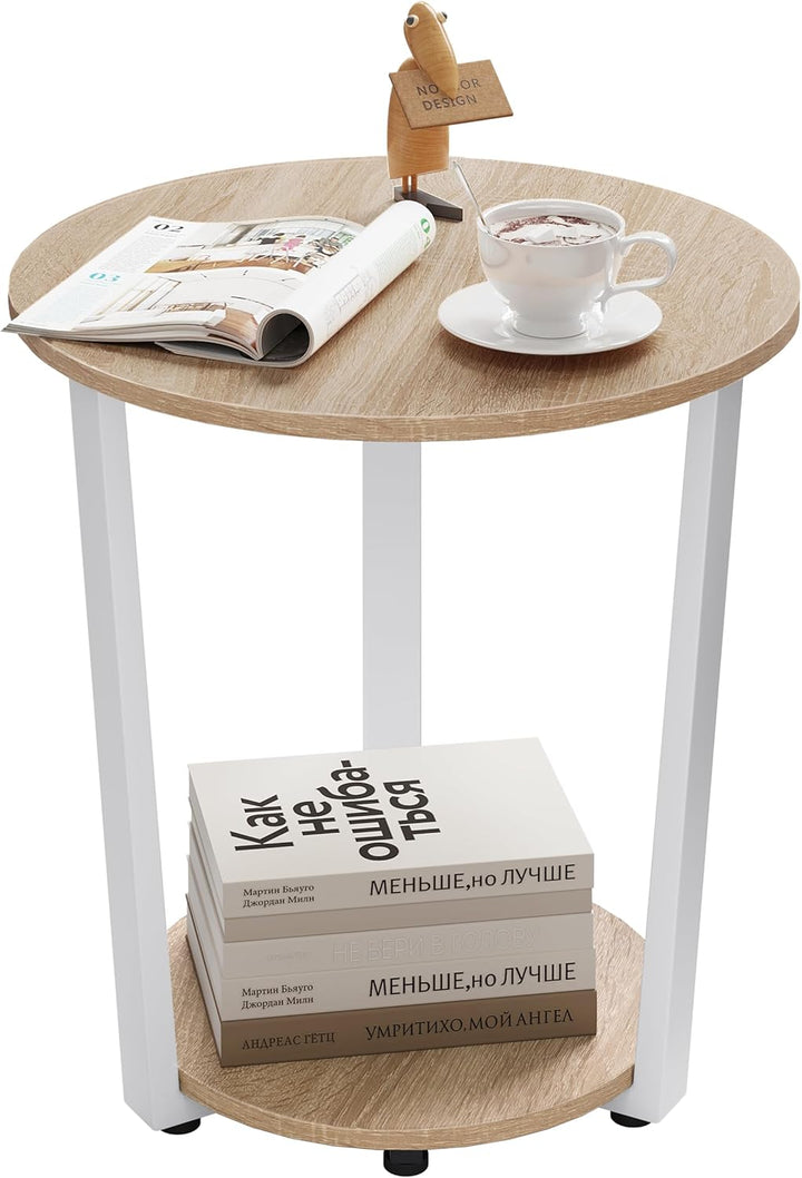 WOLTU Couchtisch rund, Beistelltisch modern, Wohnzimmertisch klein, Sofatisch mit 2 Ablagen, Wohnzim