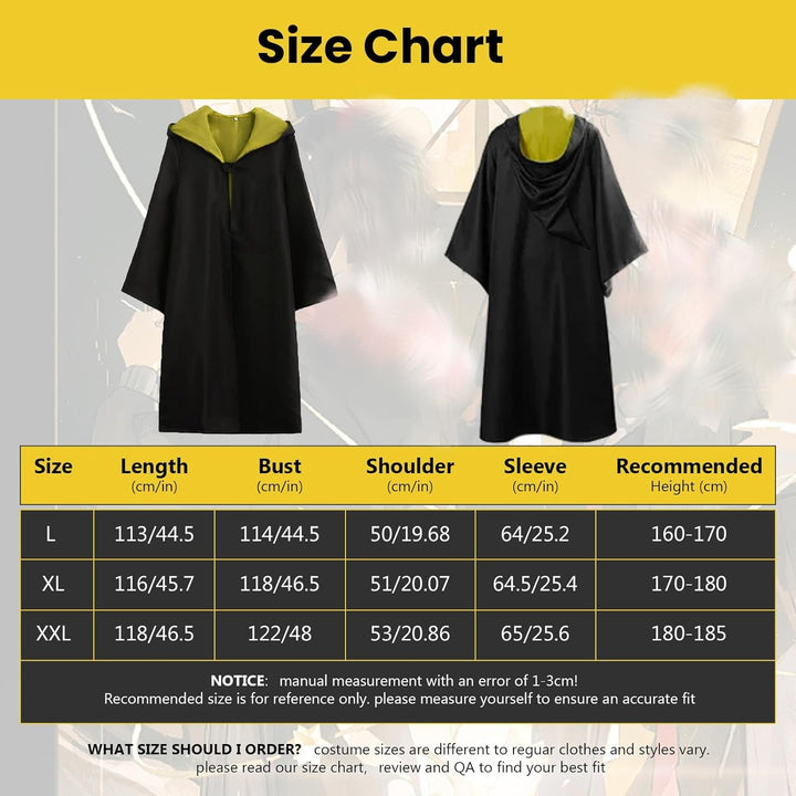 Magic Robe, Umhang,4PCS Zauberer Cosplay Kostüm für Erwachsene,with Cape,Magic Wand,Glasses,Scarf,Ti