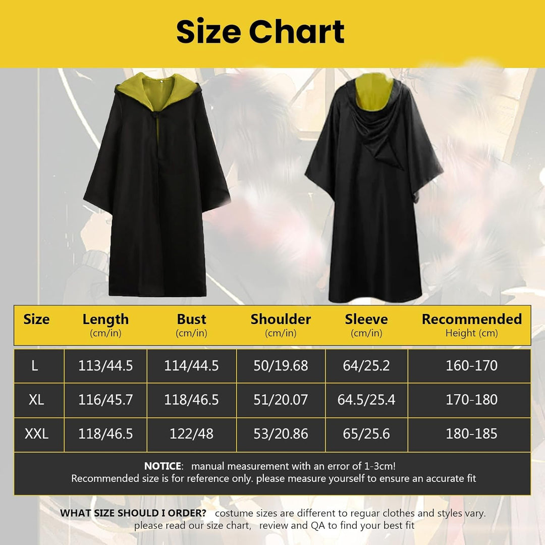 Magic Robe, Umhang,4PCS Zauberer Cosplay Kostüm für Erwachsene,with Cape,Magic Wand,Glasses,Scarf,Ti