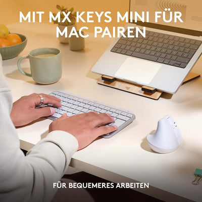 Logitech Lift für Mac, Kabellos Vertikale Ergonomische Maus, Bluetooth, Leise Klicks, Leises Smartwh