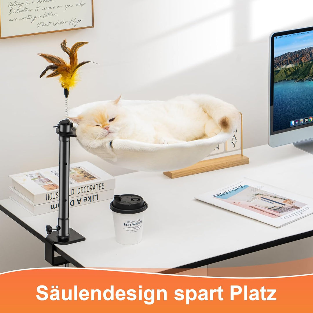 Uross Katzenbett für Schreibtisch - 360° drehbar & höhenverstellbar, weiches Katzenhängematte mit 2