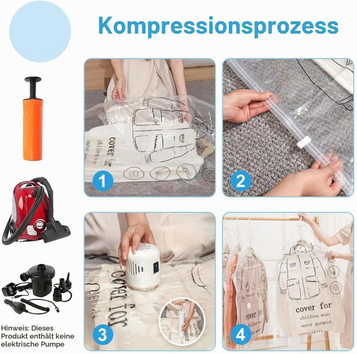 Vakuumbeutel für Kleidung 5 Stück, Hängende Vakuumierbeutel Kleidung (110x70cm), Vacuum Bags for Clo