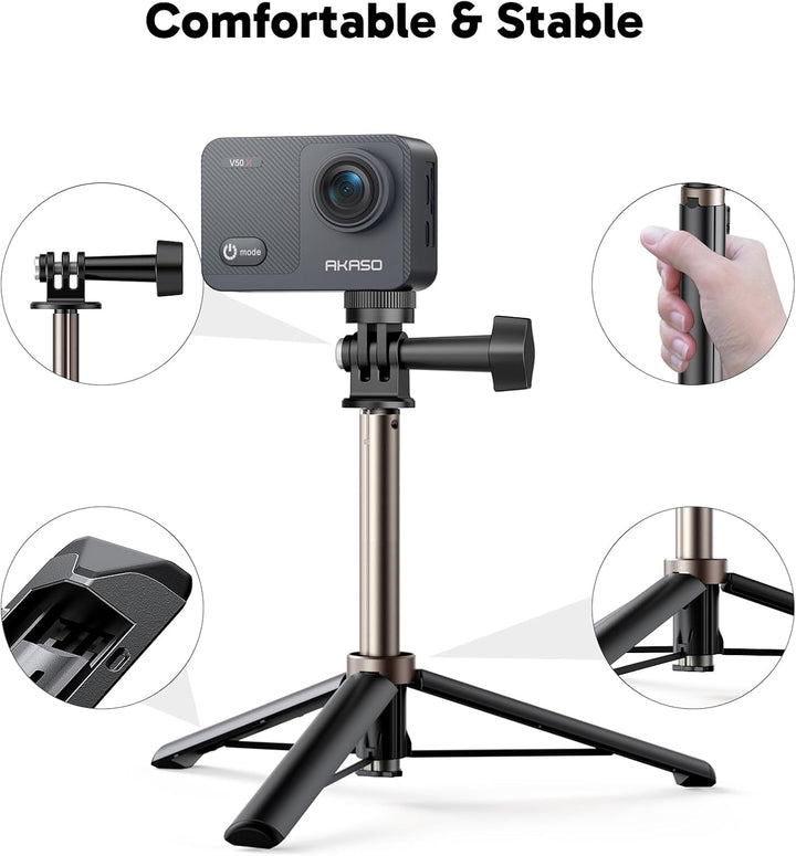 AKASO Action Cam 4K30FPS mit 60cm Stativ Selfie Stick und Tasche Unterwasserkamera WiFi 40M EIS Anti