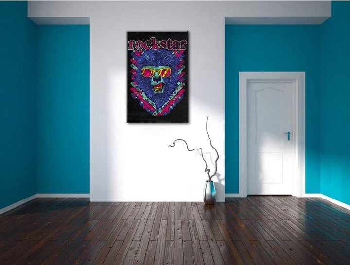 Dark Rockstar-lion black Leinwandbild Bild auf Leinwand, XXL riesige Bilder fertig gerahmt mit Keilr