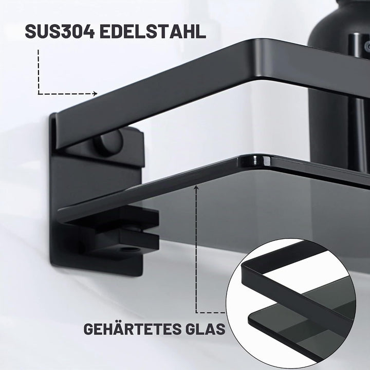 SAYAYO Duschablage Duschregal Schwarz Edelstahl Glasregal Badezimmer Regal Shower Shelf Shampoo Halt