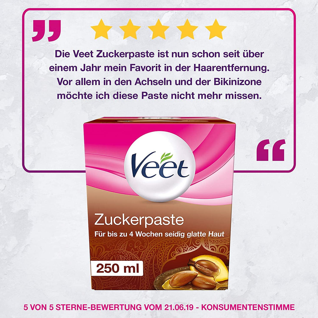 Veet Sugaring Zuckerpaste mit Arganöl zur Haarentfernung für spürbar glatte Haut für bis zu 4 Wochen