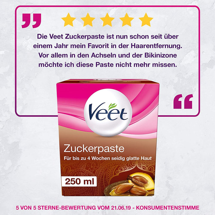 Veet Sugaring Zuckerpaste mit Arganöl zur Haarentfernung für spürbar glatte Haut für bis zu 4 Wochen