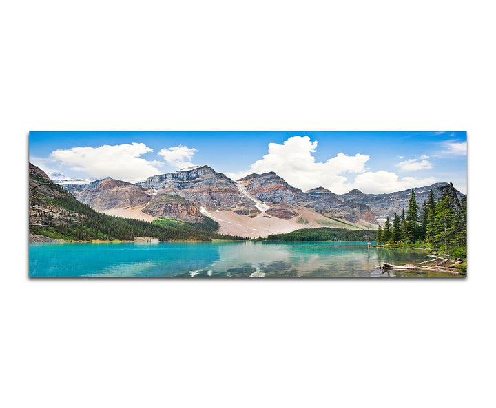 Paul Sinus Art Panoramabild auf Leinwand und Keilrahmen 150x50cm Kanada Gebirge Waldsee Wolken Spieg