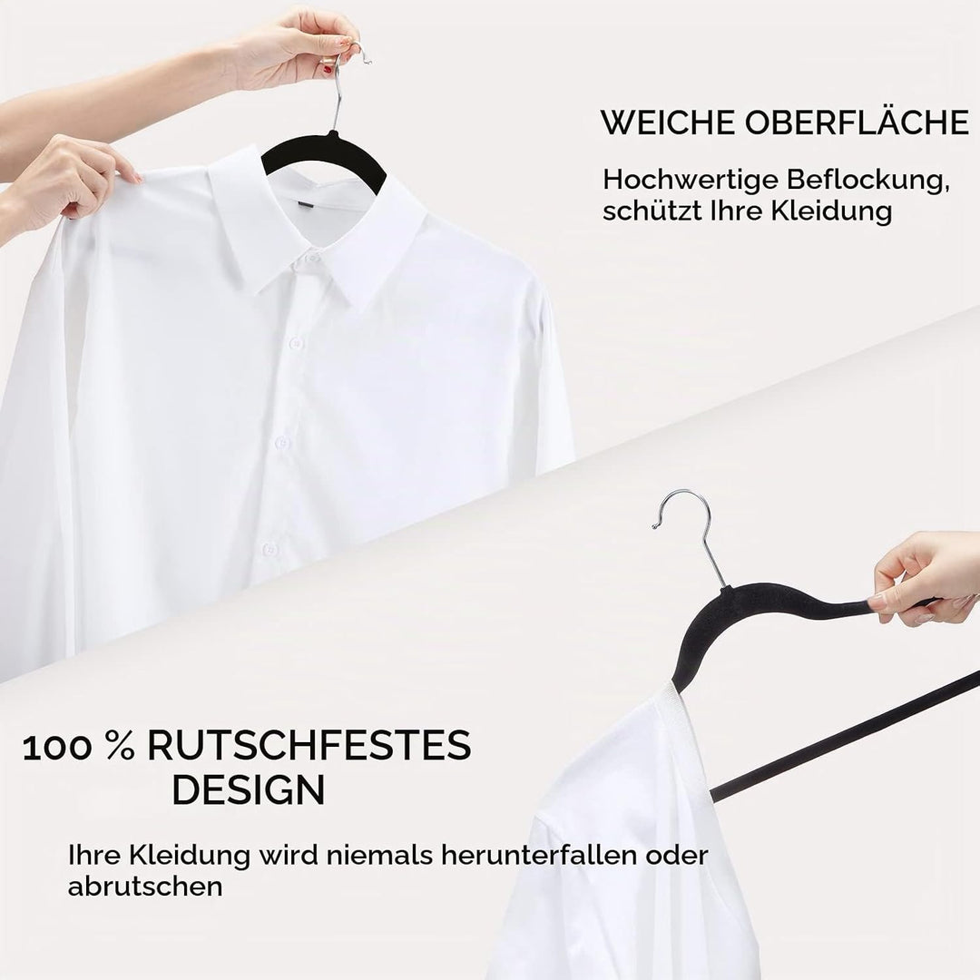 HOUSE DAY Schwarzer Kleiderbügel 120 Stück, Samt Kleiderbügel Rutschfester Filz Bügel -Platzsparende