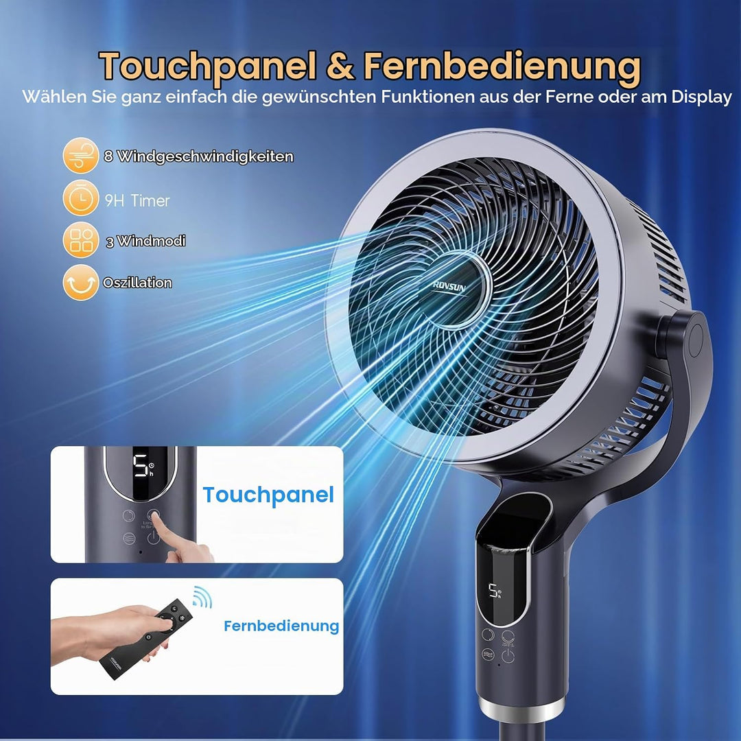 Bonnlo 3 in 1 Standventilator mit Fernbedienung &amp; 9H-Timer, Ventilator Leise mit 8 Windstufen, 3 Mod
