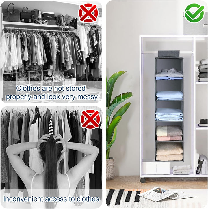 AiQInu Hängeregal Kleiderschrank,Hängeaufbewahrung Schrank Organizer mit 5 Fächern,Faltbar Platzspar