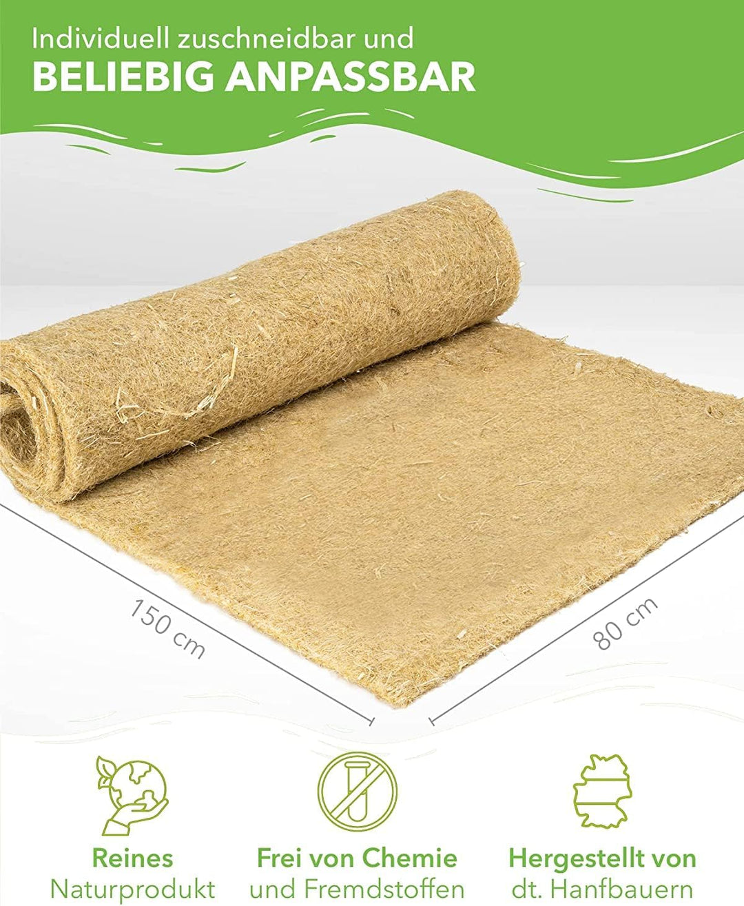Nagerteppich aus 100% Hanf, 150 x 80cm, 5mm dick, Hanfteppich für alle Arten Kleintiere, Hanfmatte N