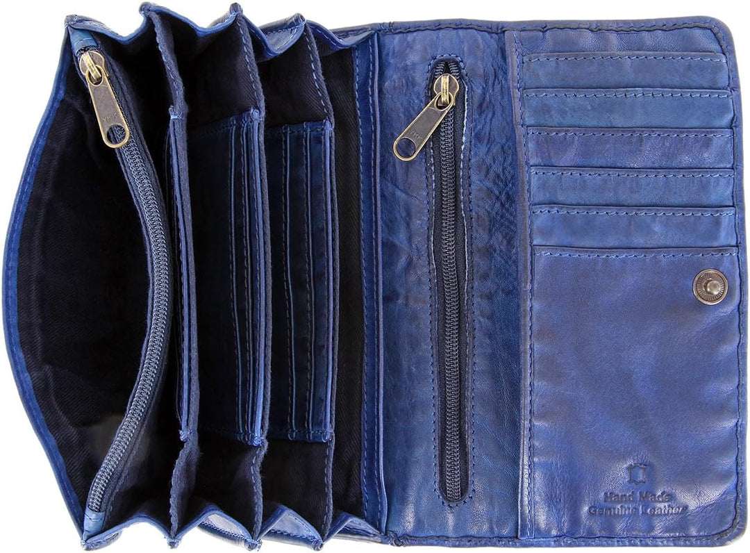 Bear Design Damen Geldbörse, Portemonnaie CL9918 gewaschenes Leder Vintage Look (16/9/3 cm) Blau, Bl