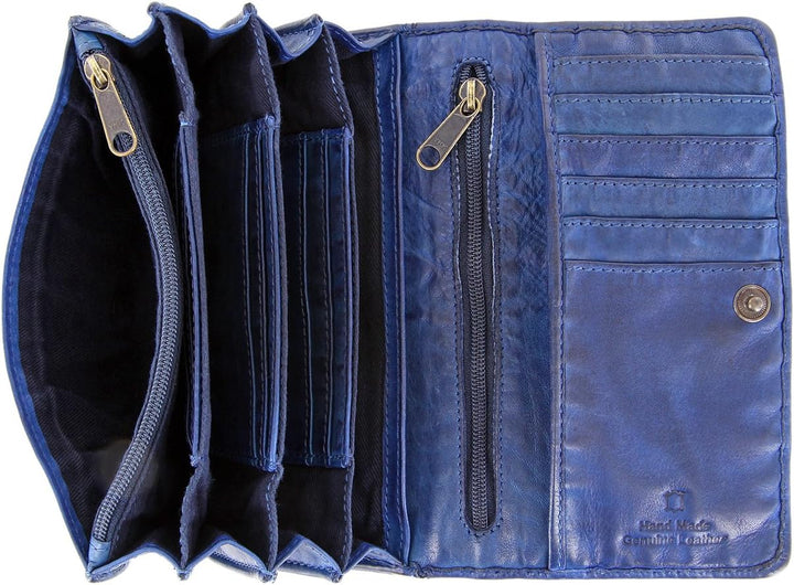 Bear Design Damen Geldbörse, Portemonnaie CL9918 gewaschenes Leder Vintage Look (16/9/3 cm) Blau, Bl