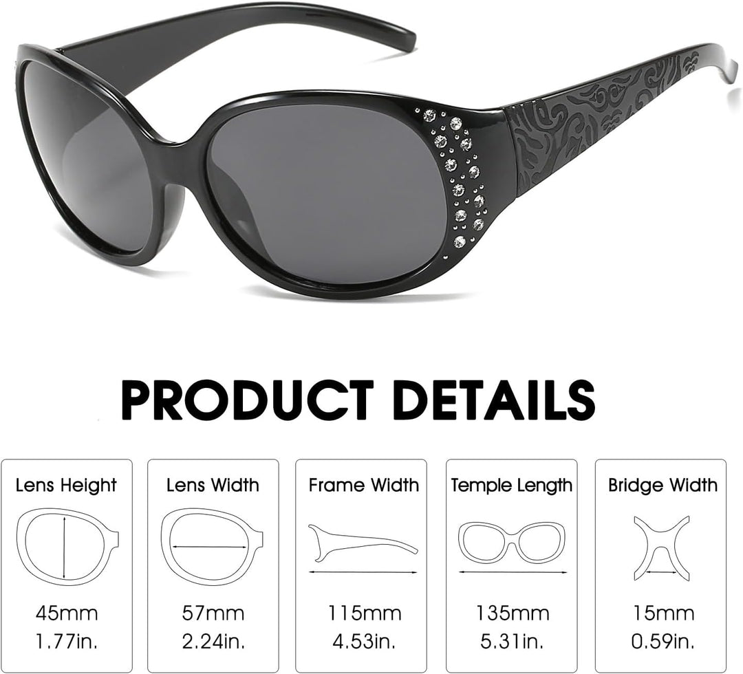 LVIOE Polarisiert Sonnenbrille Damen Gross Schwarz, Klassisch Vintage Sonnenbrille Grosse gläser mit