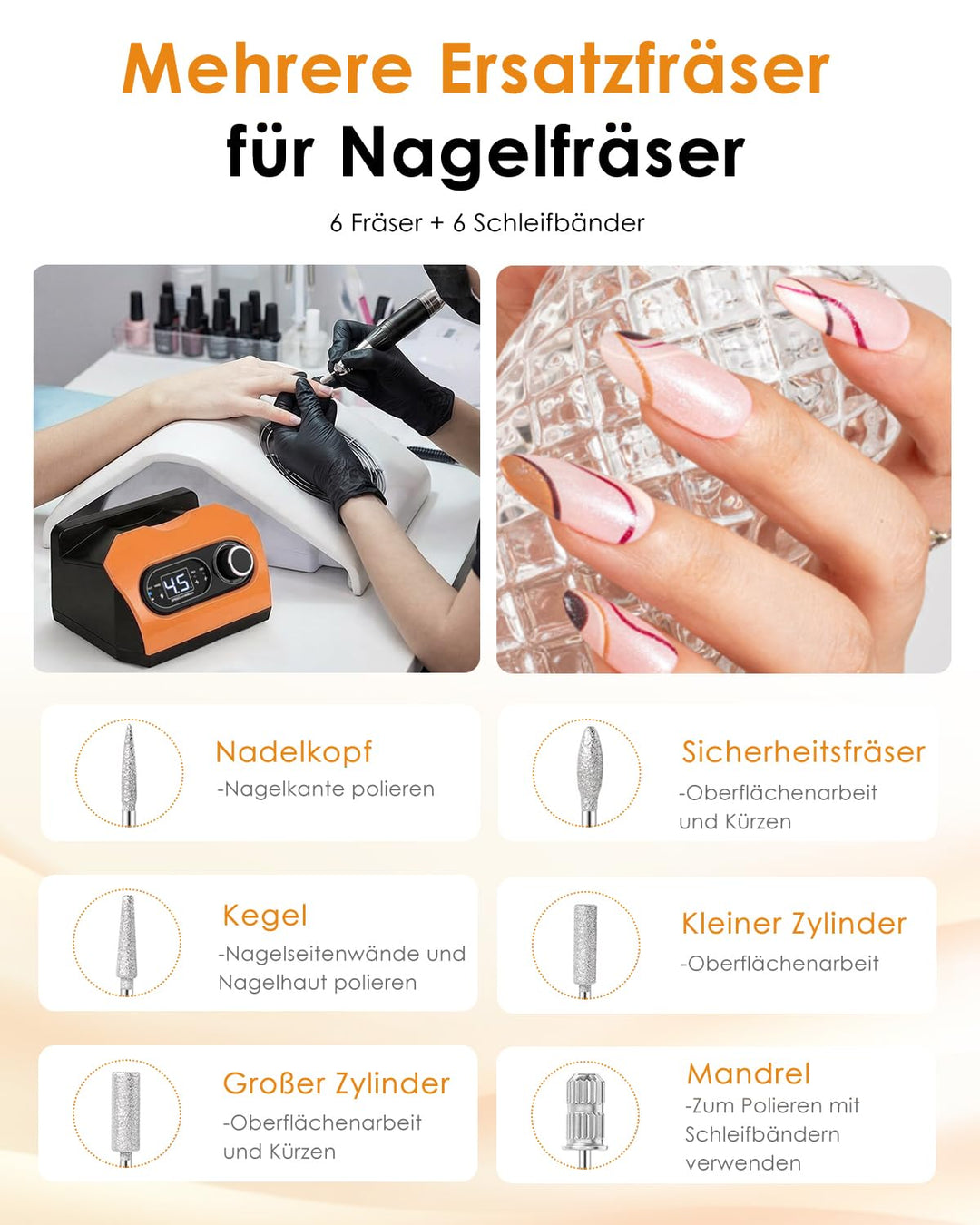 CozyZen Elektrische Nagelfeile, Profi Nagelfräse 35.000 U/min mit LED | Mit Fusspedal, 6 Aufsätzen u