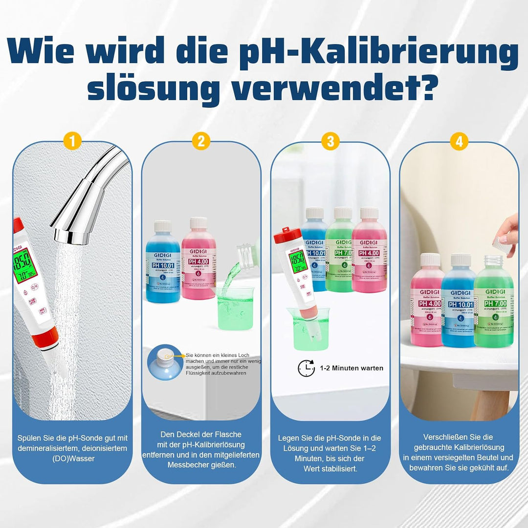 pH Messgerät Kalibrierungslösungs Kit, Enthält pH 4,00, 7,00 und pH 10,01 Lösung, pH Meter Sonden Ka