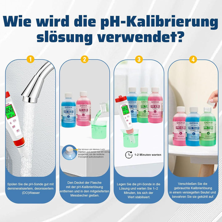 pH Messgerät Kalibrierungslösungs Kit, Enthält pH 4,00, 7,00 und pH 10,01 Lösung, pH Meter Sonden Ka