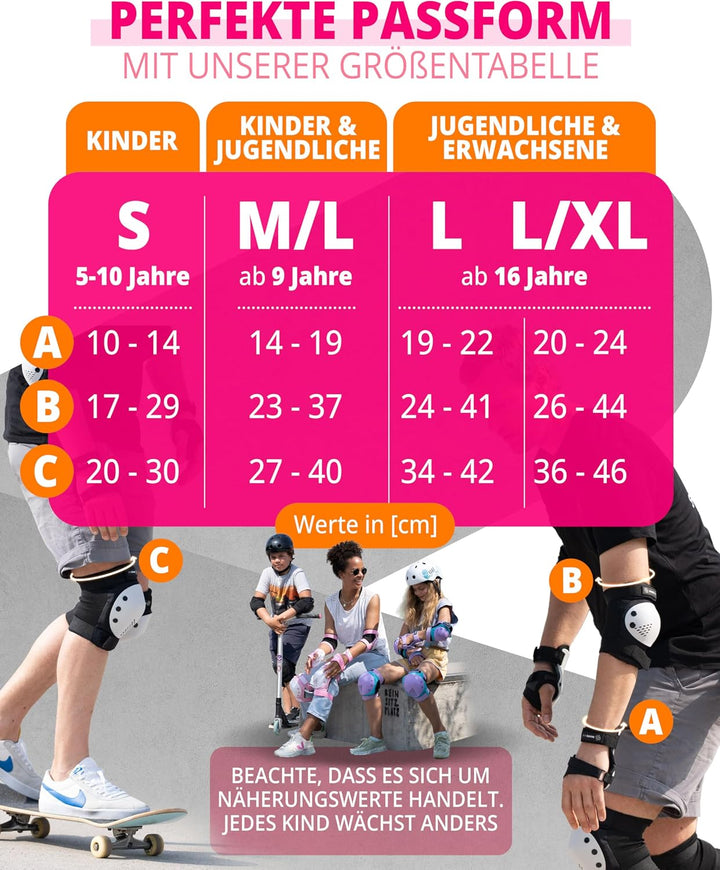SKATEWIZ Skate Protektoren Schoner Inliner Kinder und Erwachsene - Knieschützer Kinder Set [6pc] SMA