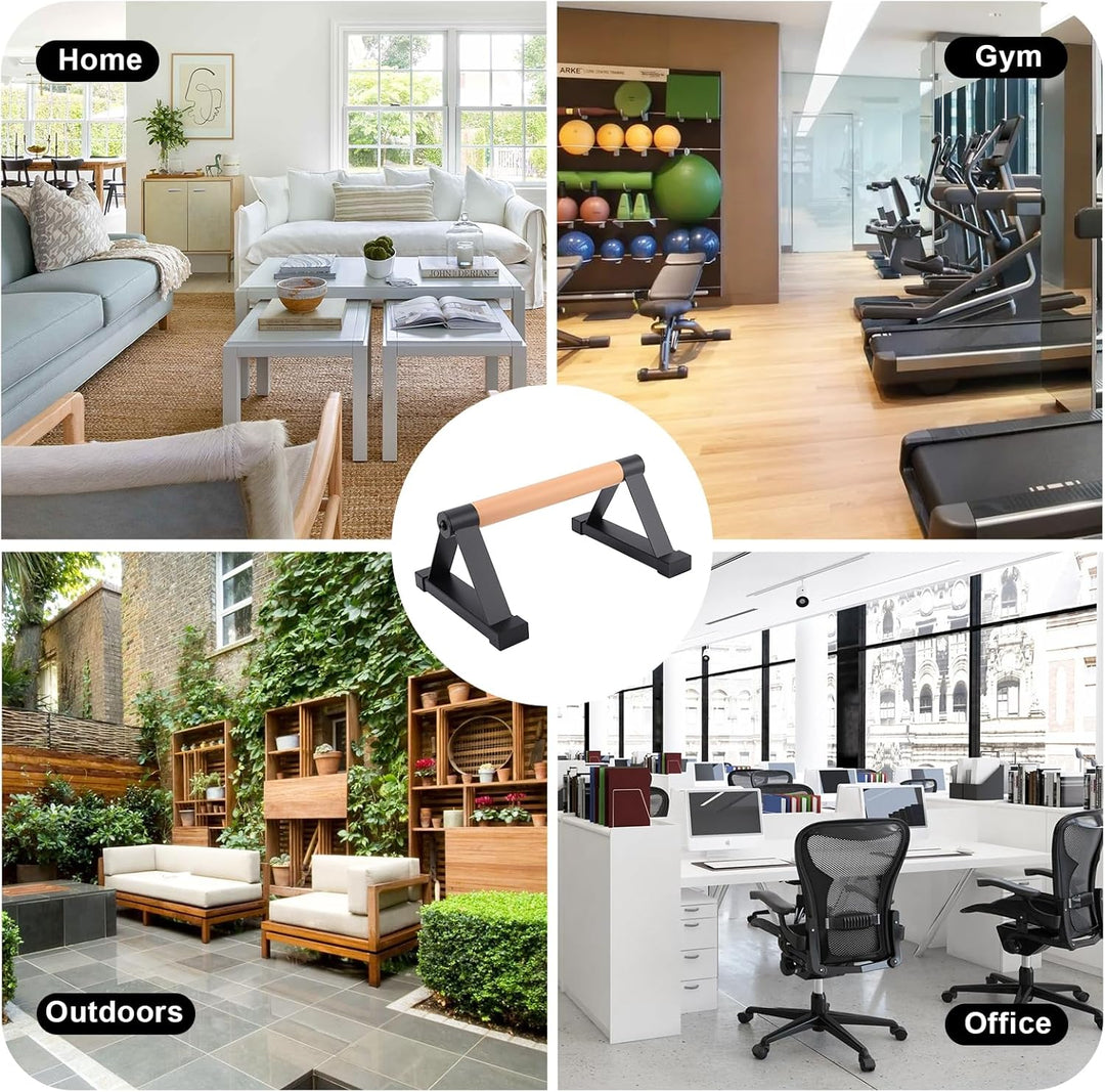 Parallettes Stäbe，Massivholz mit stabilem Metall Dreieck Halterung Push up Bars，Anti-Rutsch Handstan