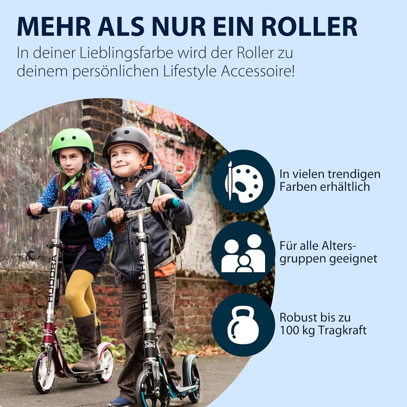 HUDORA BigWheel 205 Scooter - Stabiler Aluminium-Roller - Höhenjustierbarer & zusammenklappbarer Cit