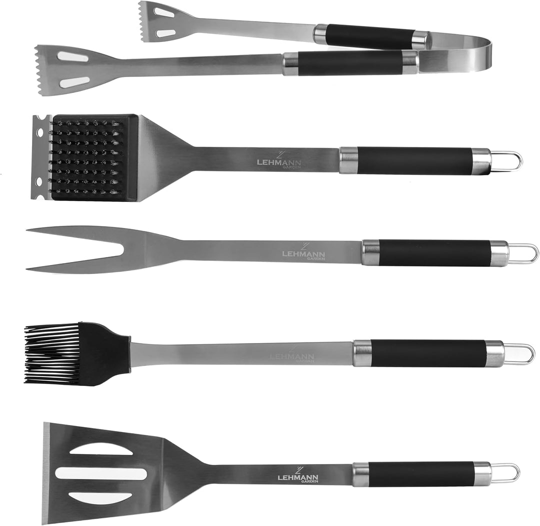 Lehmann Grillbesteck Set aus Edelstahl im Koffer | Grill Zubehör Set mit Pfannenwender, Gabel und Gr