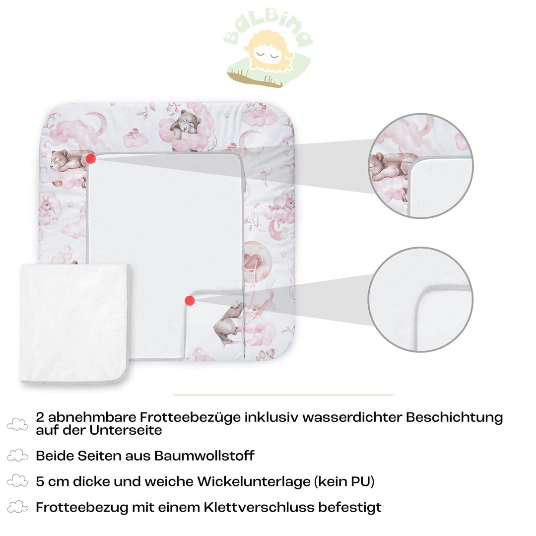 Balbina Wickeltischauflage Baumwolle, Waschbare Unterlage zum Wickeln, Wickelauflage mit Austauschba