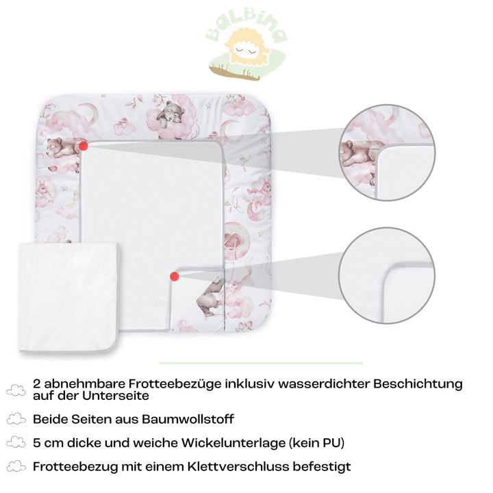 Balbina Wickeltischauflage Baumwolle, Waschbare Unterlage zum Wickeln, Wickelauflage mit Austauschba