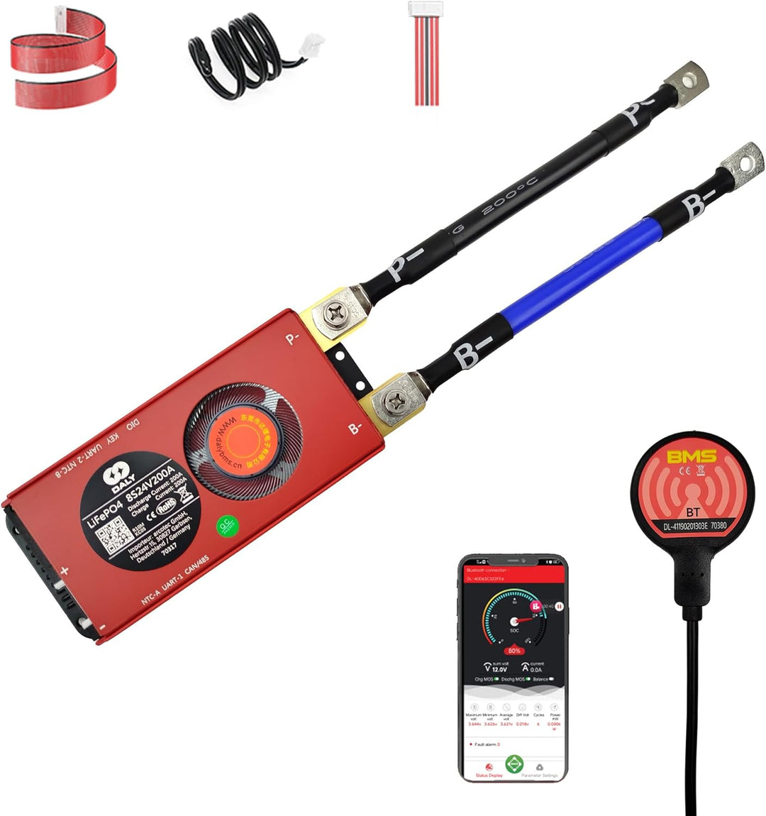 DALY Smart BMS mit Bluetooth für 3.2V LiFePO4 Akkus 4S 8S 16S - Batterie Management System 12V 24V 4