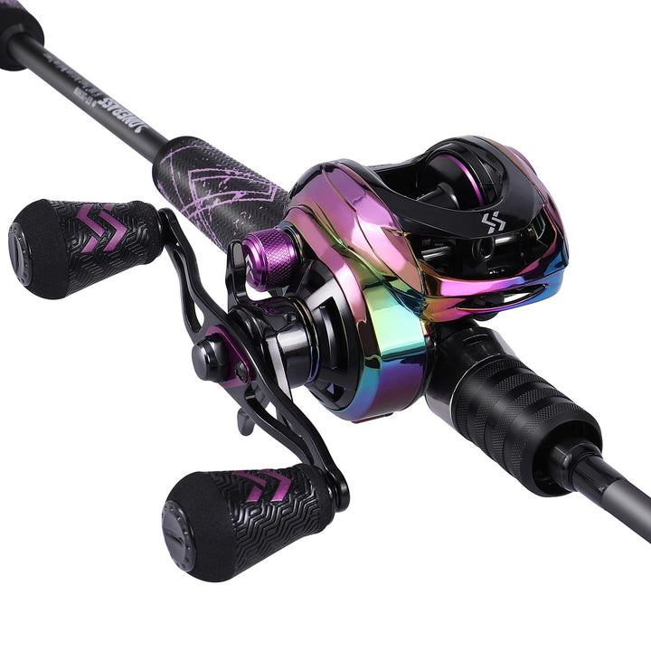 One Bass Angelrute und Angelrolle, Baitcasting-Kombination mit SuperPolymer-Griff, Schwarz 6'6"Mediu