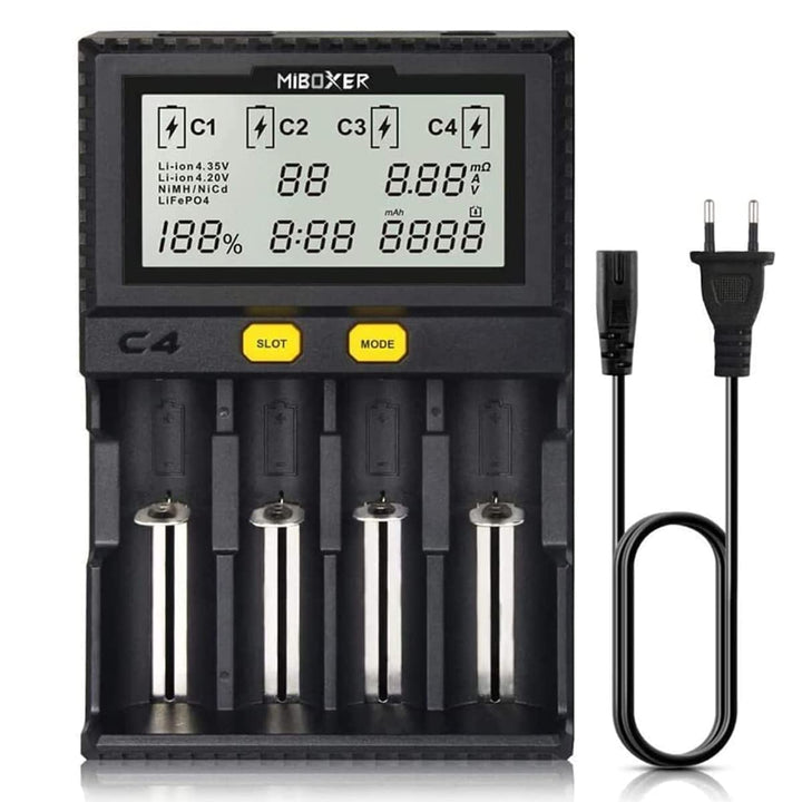 Universal akku Ladegerät, 18650 Baterieaufladegerät mit 4 Schacht, LCD-Display Batterien Ladegerät f