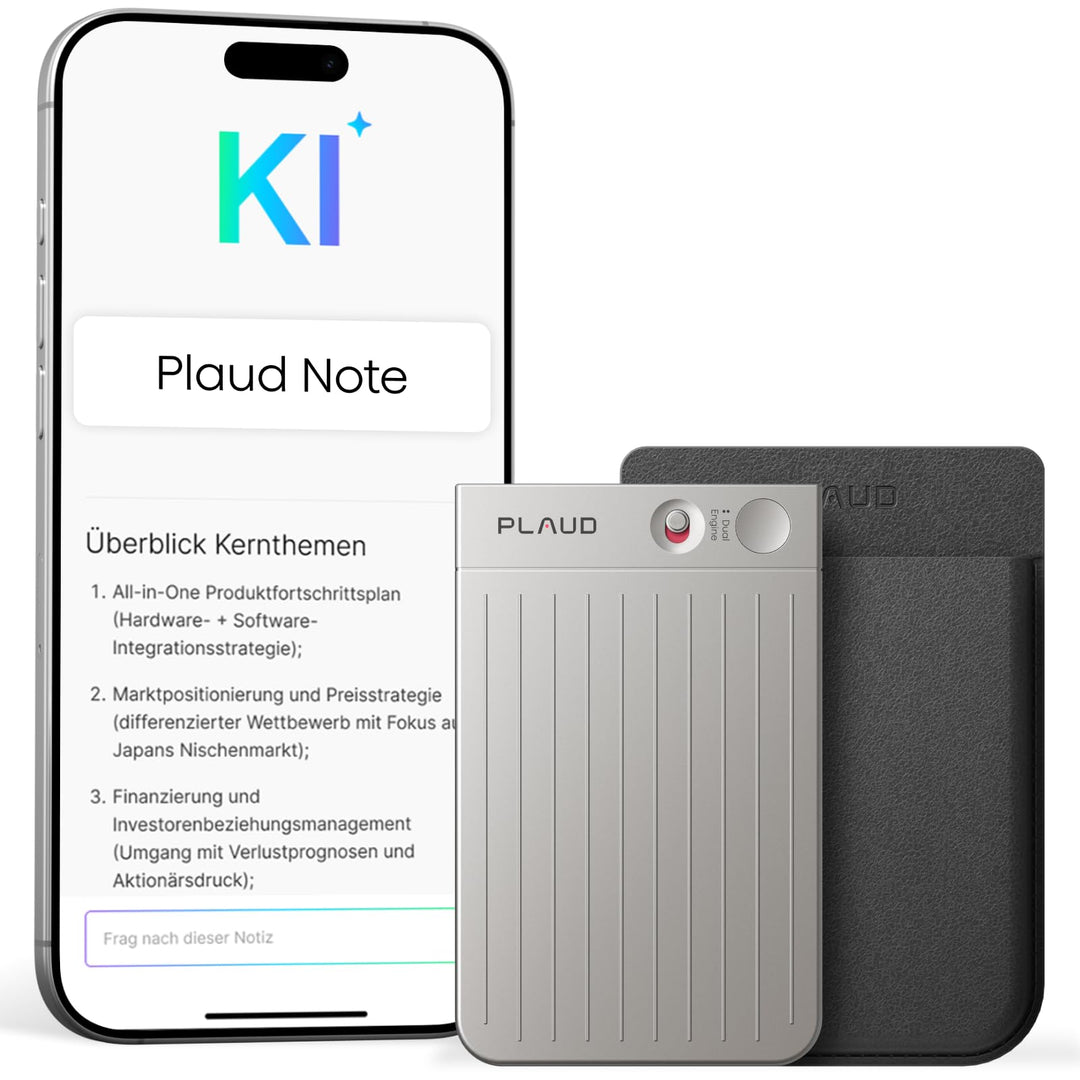 Plaud Note KI-Diktiergerät (Silver Note mit schwarzer Hülle) | Aufnahmegerät zum Transkribieren &amp;