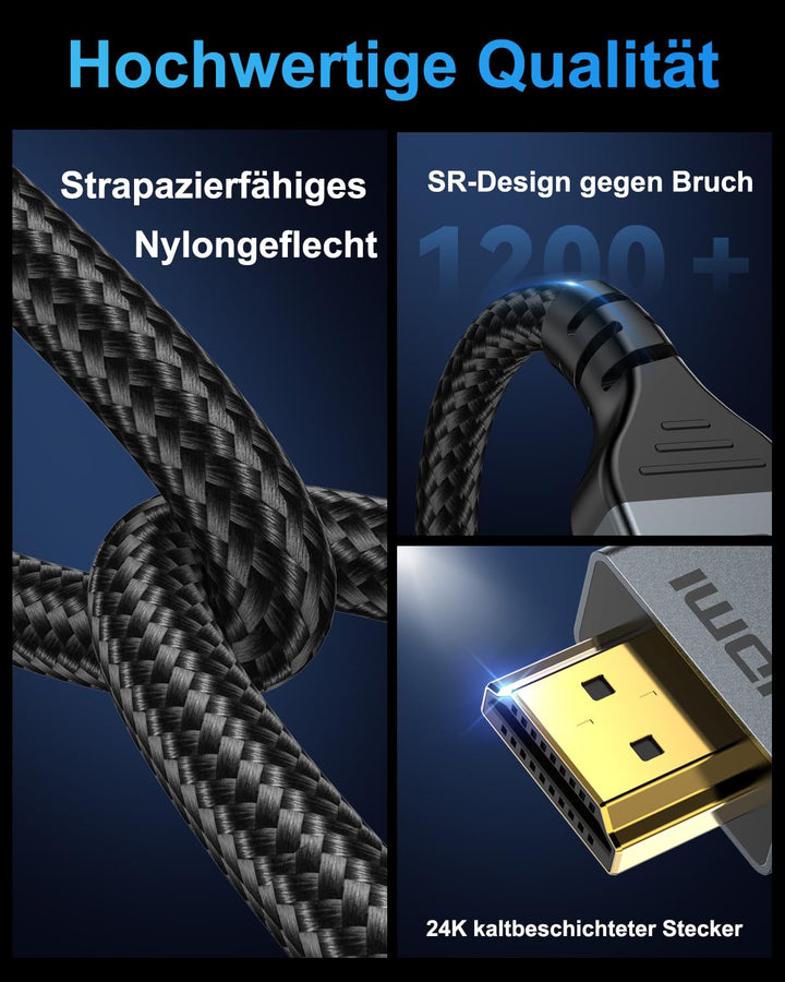 DGHUMEN 16K HDMI 2.2 Kabel, 96Gbit/s Hohe Geschwindigkeit HDMI Kabel, 16K 60Hz 8K 240Hz 4K 480Hz 12K