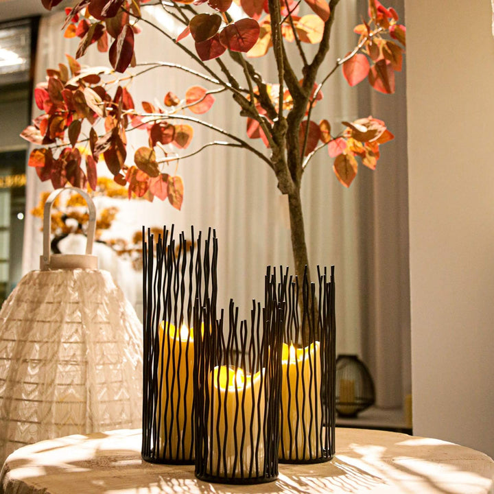 Kerzenhalter Set von 3 Black Metal Eisen Pillar Kerzenhalter Moderne Innen- und Outdoor Kerzenhalter