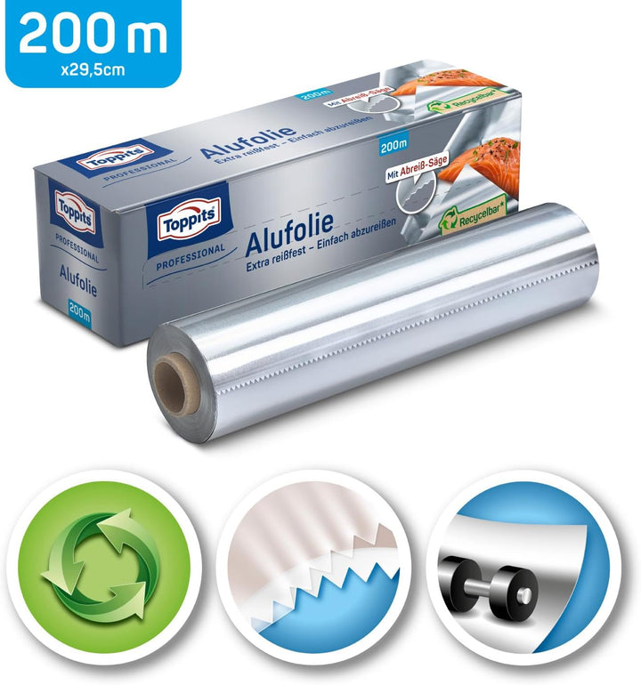 Toppits Alufolie 200 m, 1er Pack (1 x 1 Stück) Single, Single